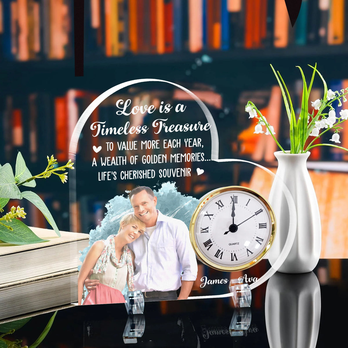 Love Is A Timeless Treasure Anniversary Gift - Personalized Acrylic Photo Desk Clock